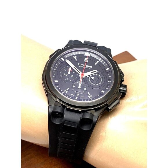 Concord Men's Watch C2 Swiss Automatic Chronograph Black Dial Rubber Ban… - Picture 5 of 12